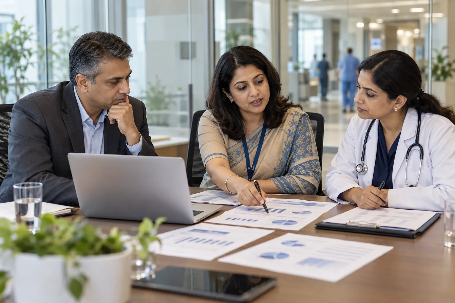Healthcare professionals in a modern workplace